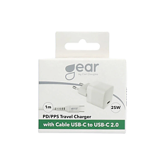 Gear Laddare 220V 1xUSB-C PD/PPS 25W, Kabel USB-C-USB-C 1m