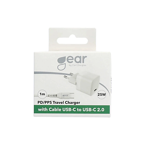 Gear Laddare 220V 1xUSB-C PD/PPS 25W, Kabel USB-C-USB-C 1m