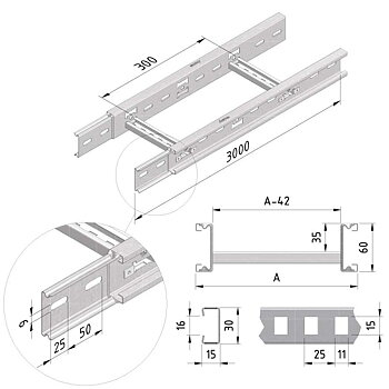 TRAYCO Cable Trays with easyconnect system Ultra Galva 60mm x 300mm x 3 meters
