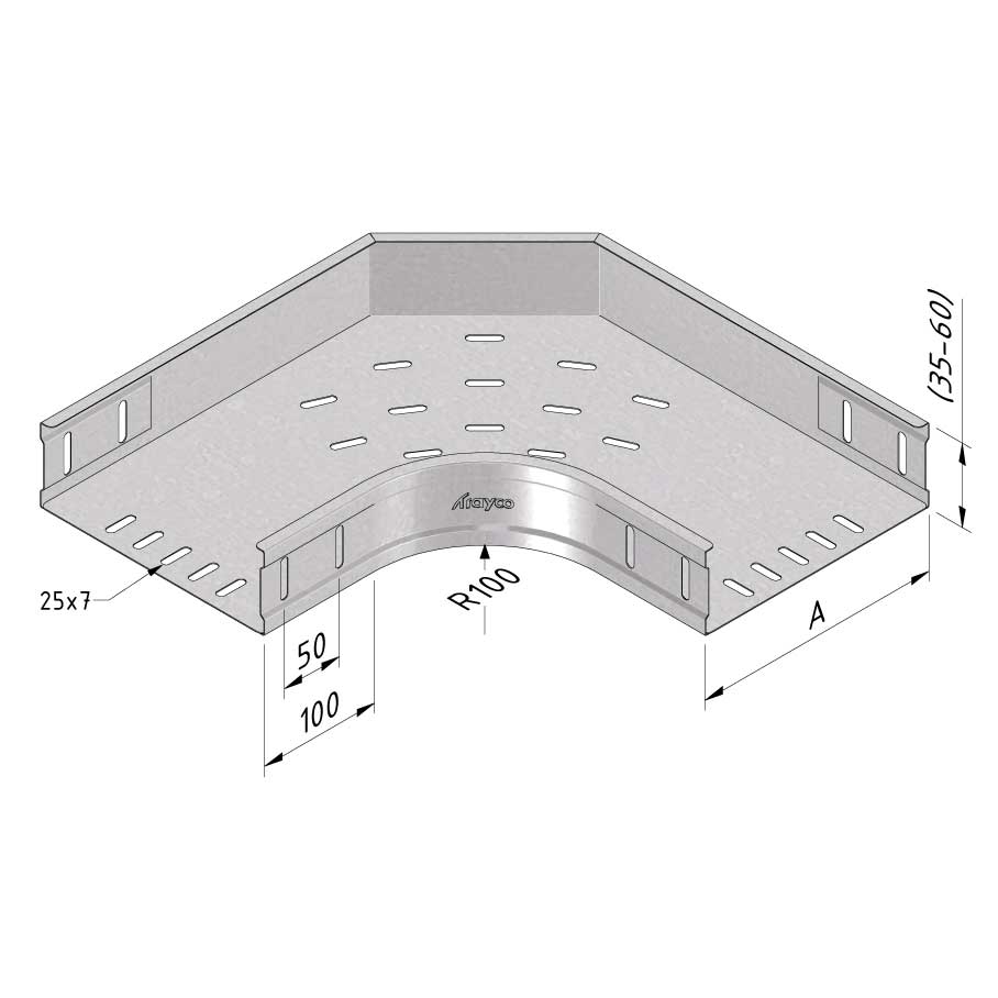 TRAYCO cable tray 90° bend 60 X 100mm - Sendzimir galvanized