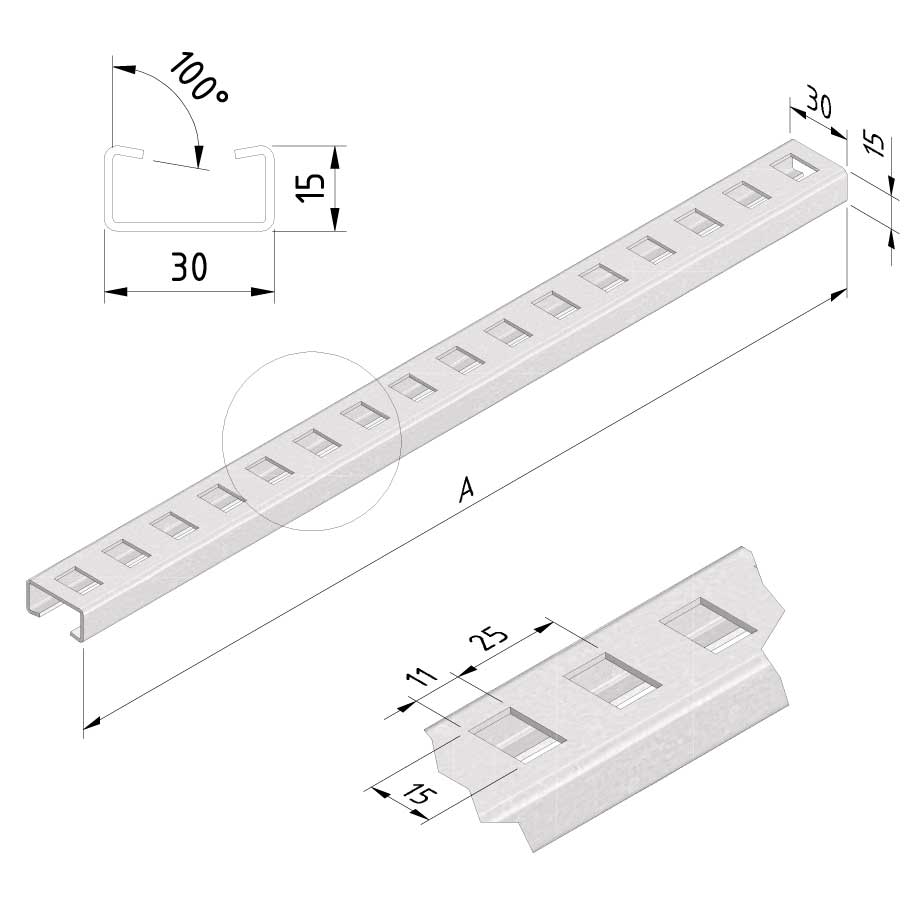 30 x 15mm supporting profile Sendzimir galvanized 2 meters