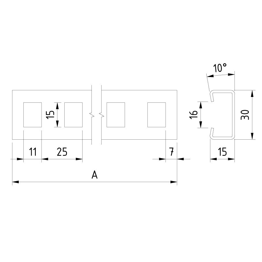 30 x 15mm supporting profile Sendzimir galvanized 2 meters - 2