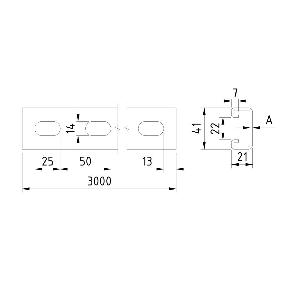 Strutskena - Ultra Galva 3 meter  meter 41 x 21 x 2.5mm  - 1-vegg - 2