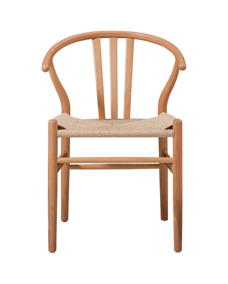 Restaurangstol i bokträ och naturlig rotting stapelbar Wishbone - 4