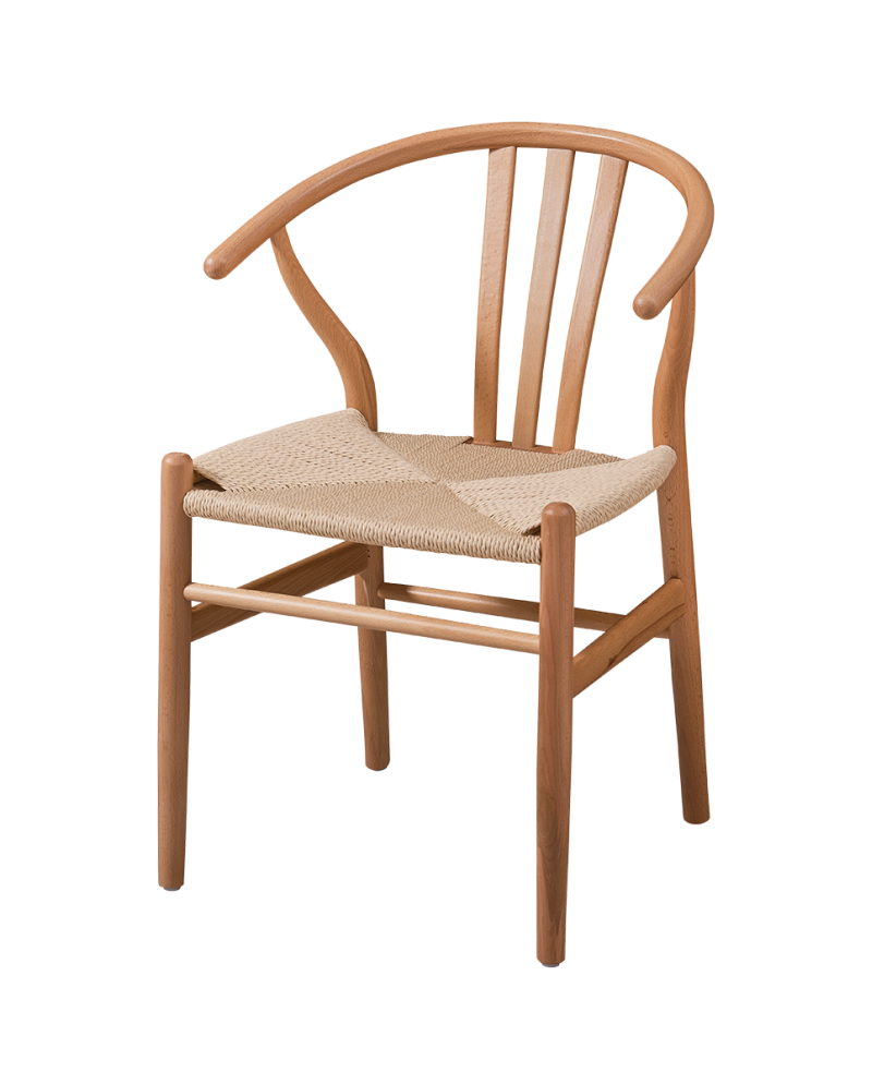 Restaurangstol i bokträ och naturlig rotting stapelbar Wishbone - 2