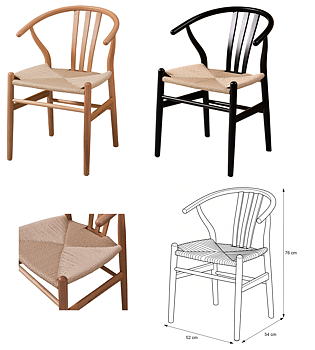 Restaurangstol i bokträ och naturlig rotting stapelbar Wishbone