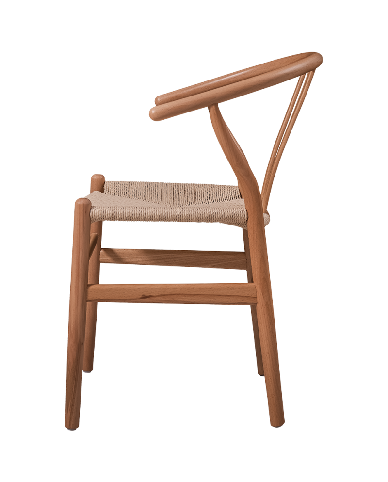 Restaurangstol i bokträ och naturlig rotting stapelbar Wishbone - 3