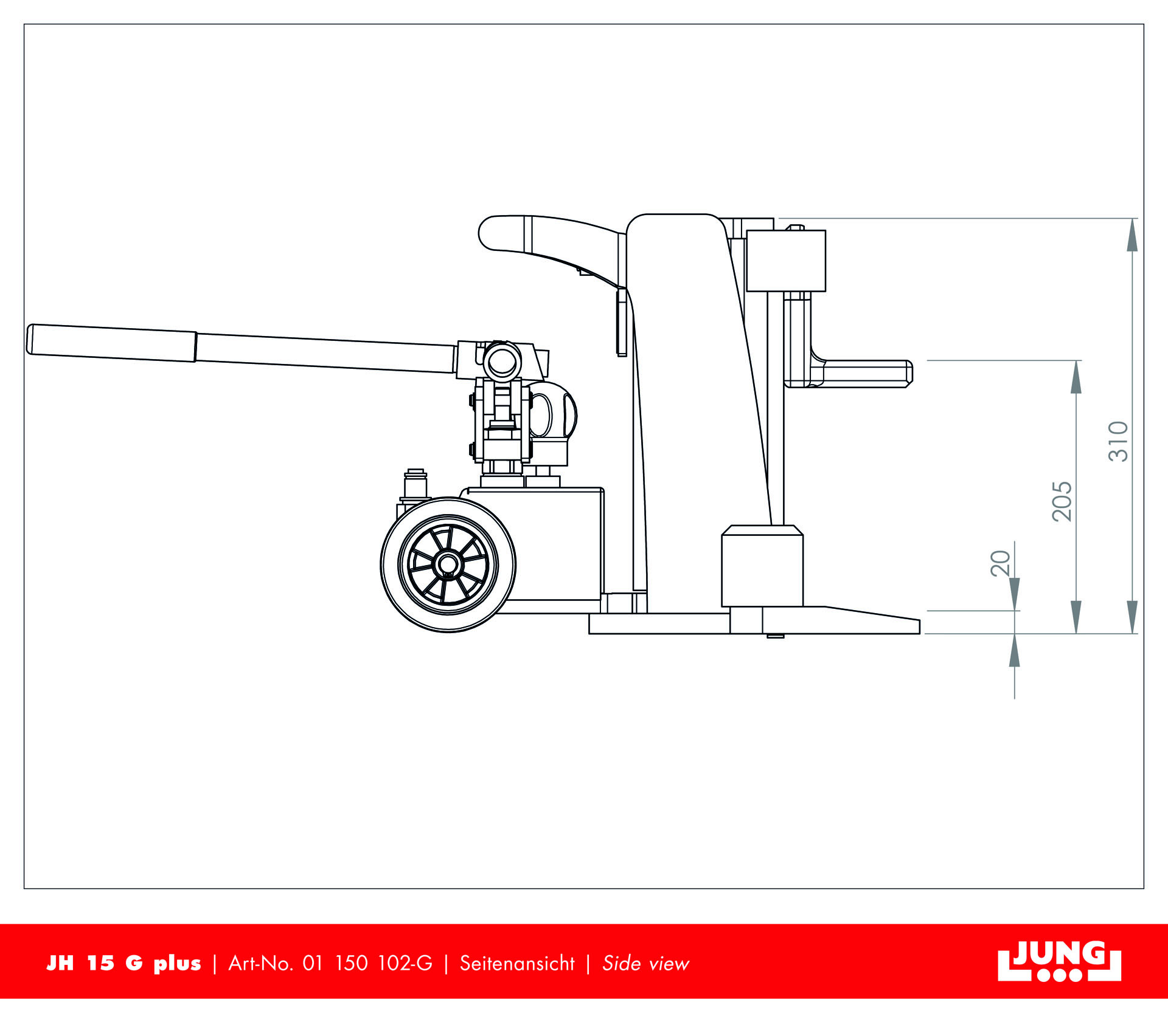 Hydraulisk domkraft JUNG JH 15 G PLUS med integrerad pumpenhet / Maxlast: 15 ton - 3