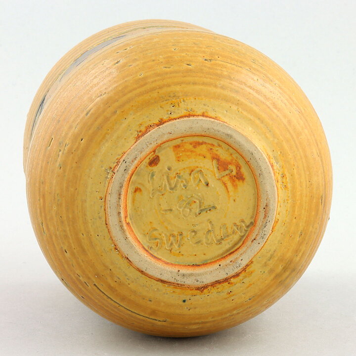 Lisa Larson (1982) Unique Yellow Vase with with Relief Decor 12 cm