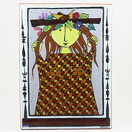 Stig Lindberg (1962) Large Wall Plaque Girl with Braids 33 cm (2)
