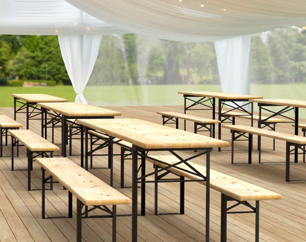Festivalbord bänk set 1st bord och 2st bänkar i furu WOODY STRONG
