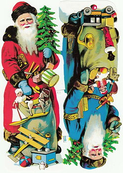 Gammaldags bokmärken - Jultomte med julgran och julklappar