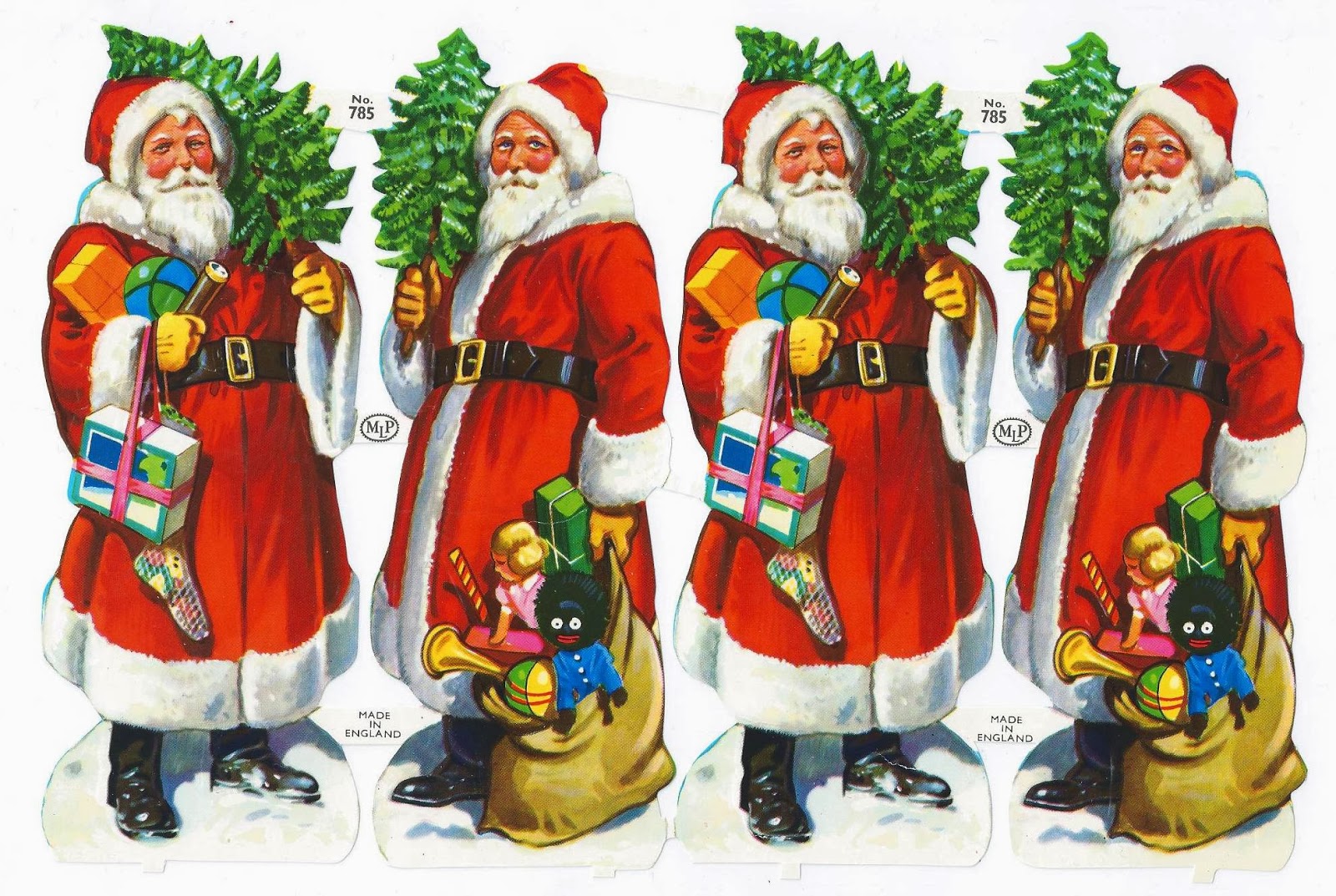 Gammaldags bokmärken - Jultomte med julgran