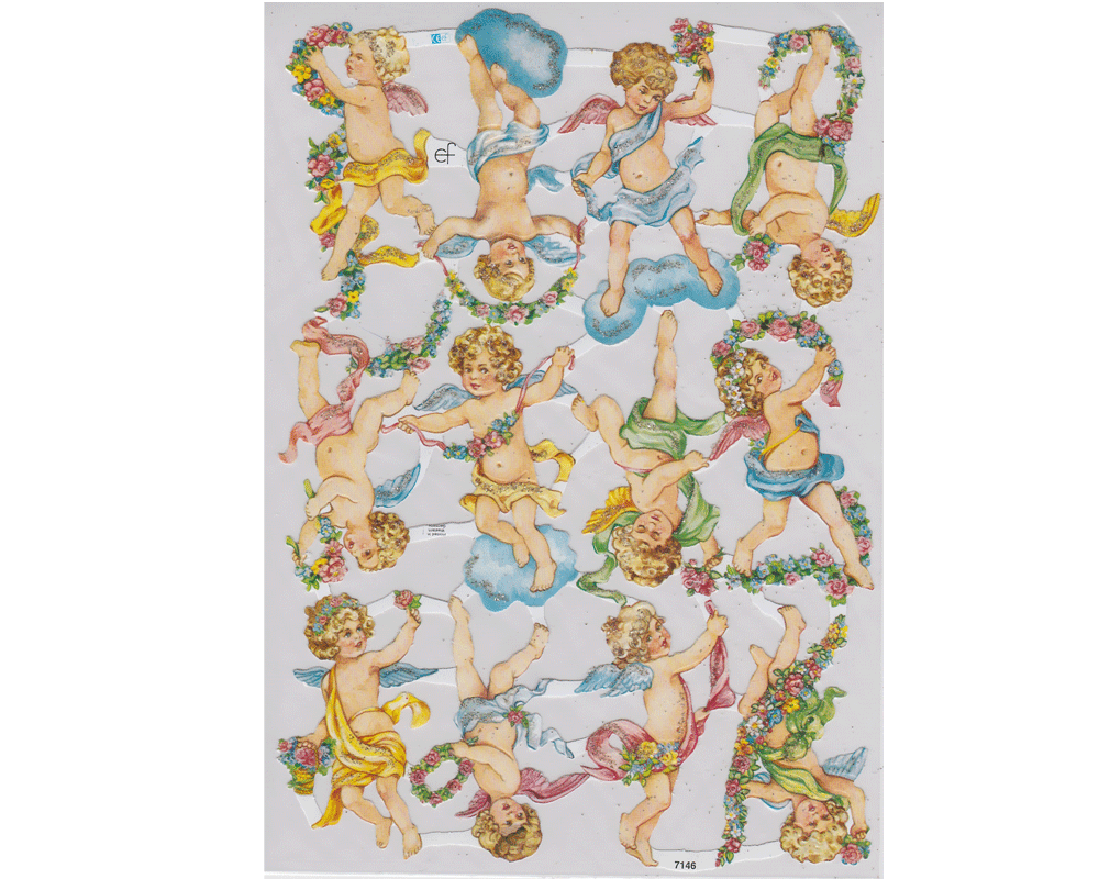 Old fashioned bookmarks - Cherubs with flowers - 2