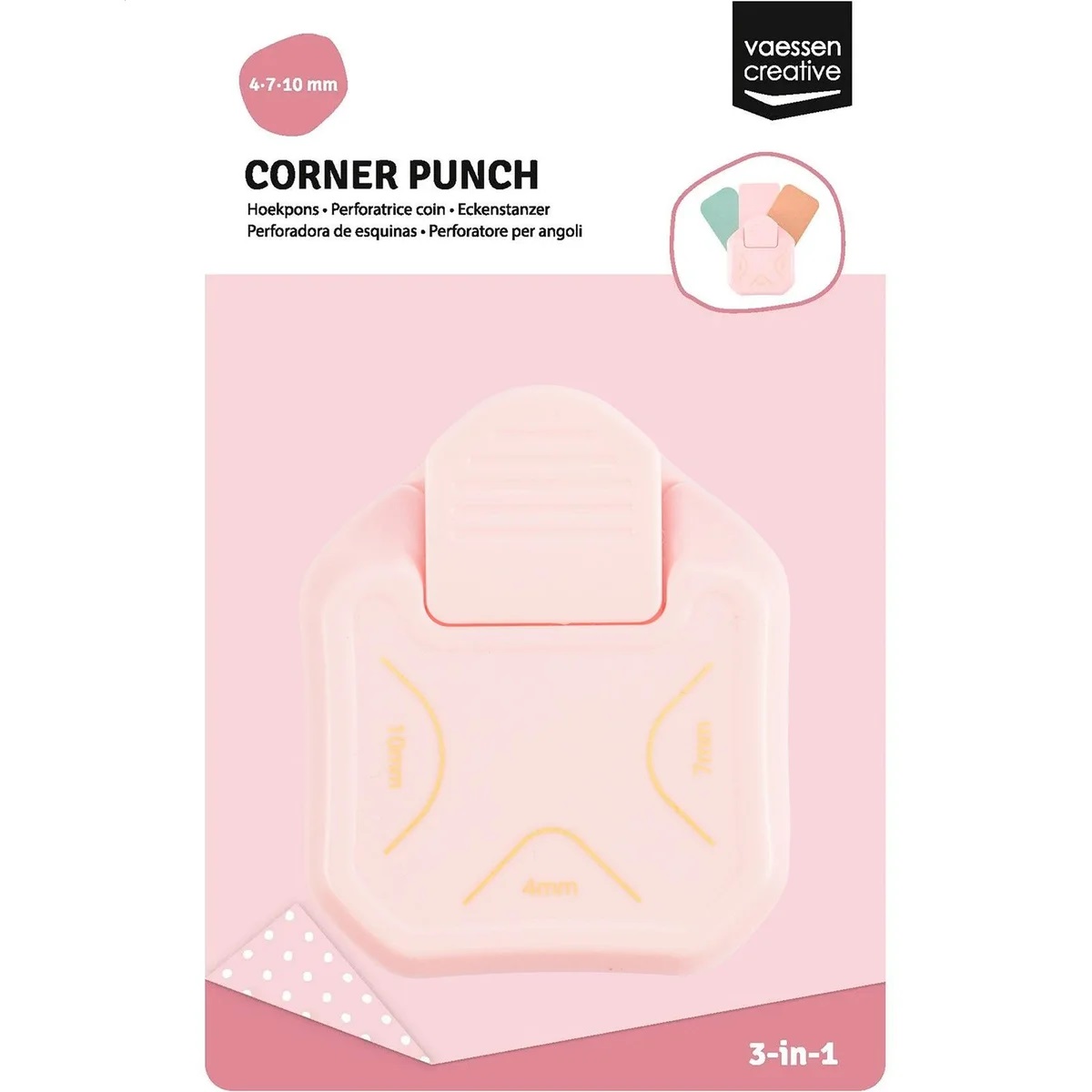 Vaessen - 3-in-1 Corner Punch 4-7-10mm - Pink - 3