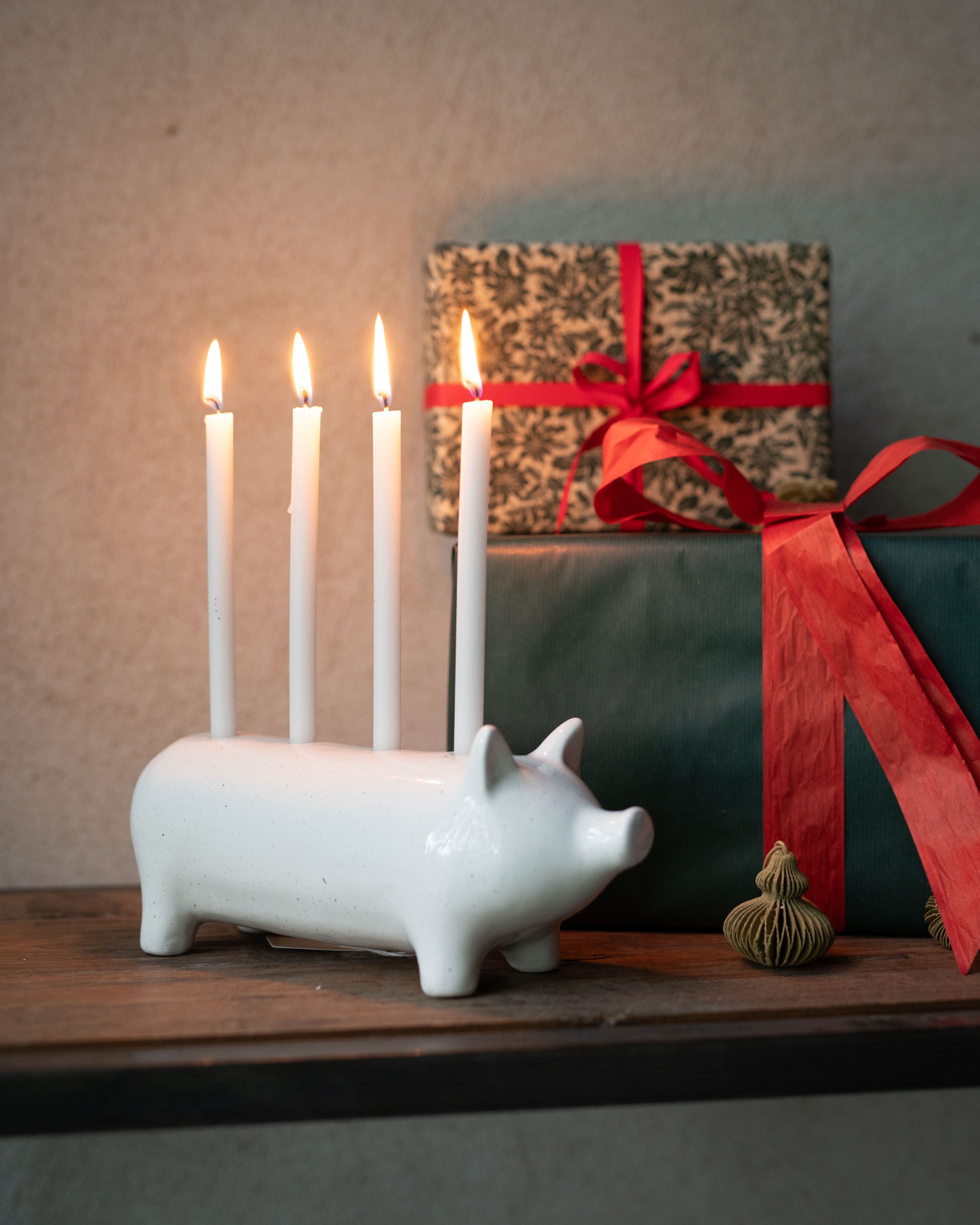 Candle holder - Pig - White mottled - Advent candle holder - 27x9x11 cm - 3