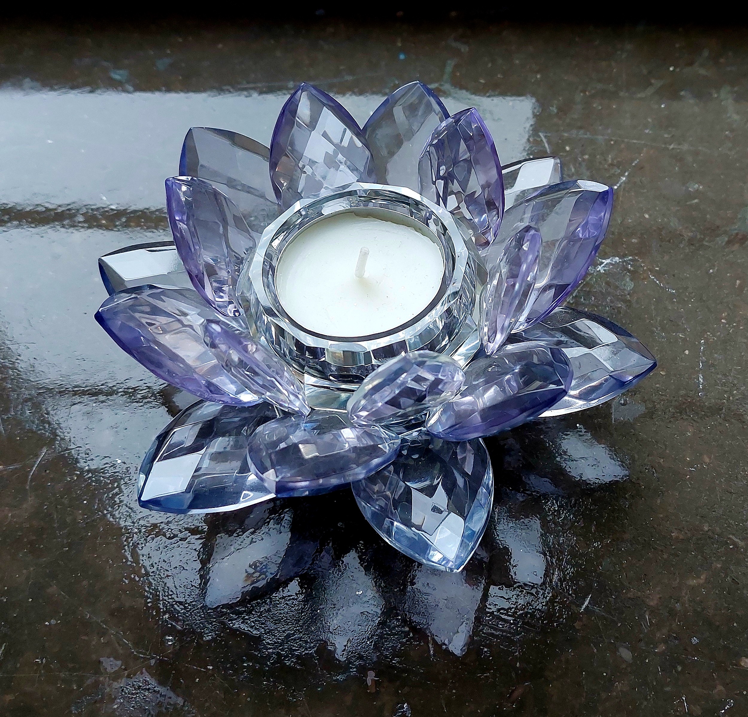 Lila (Ametist färg) Lotuslyktor - Fascetterad Kristall Glas - 14cm