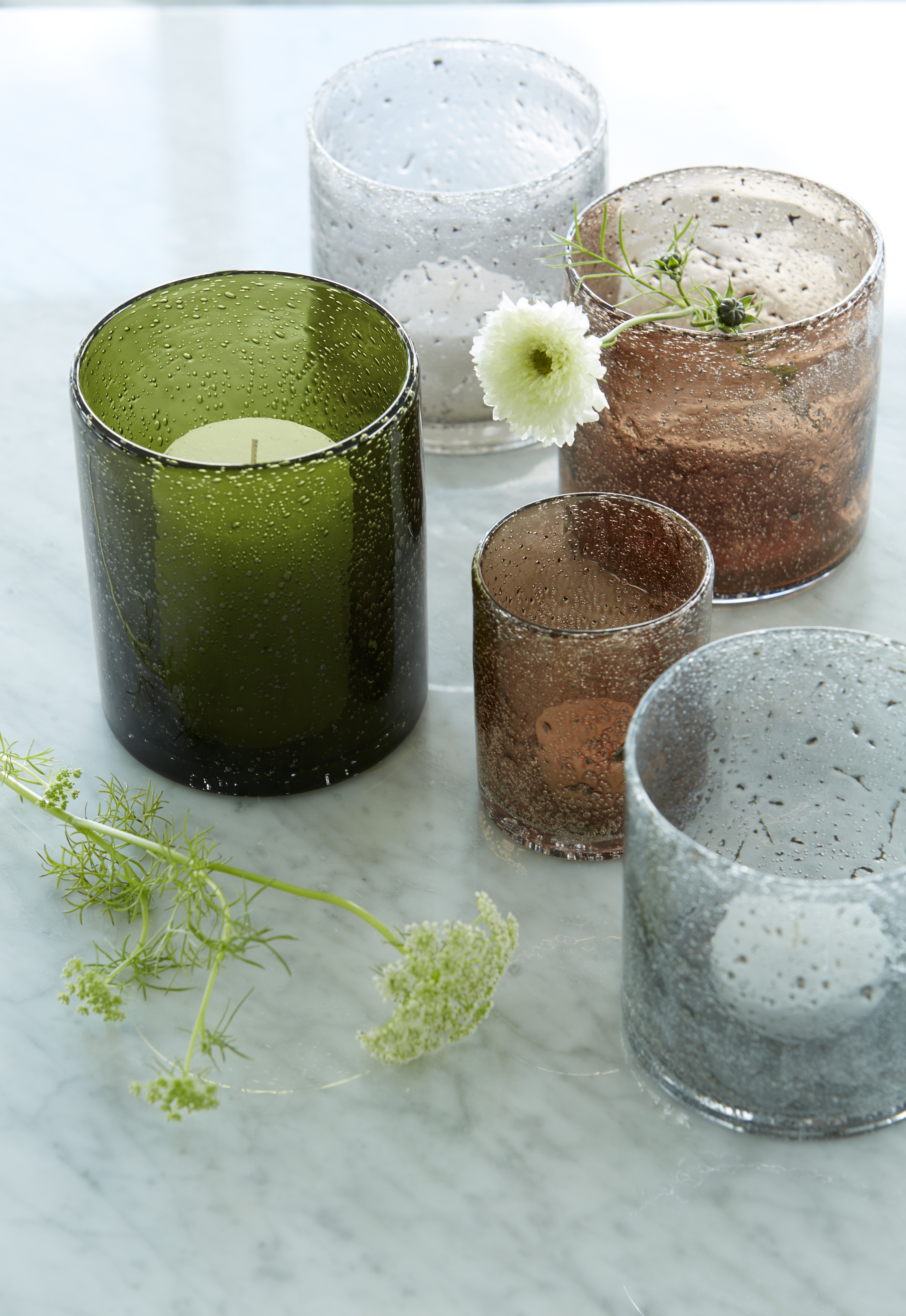 Lykta - Ljusstake - Bubblig - Glas - Olivgrön - 14x20 cm - 3
