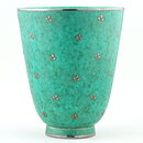 Wilhelm Kåge (Argenta 1959) Green Widening Vase with Leaf Decor 15 cm (2)