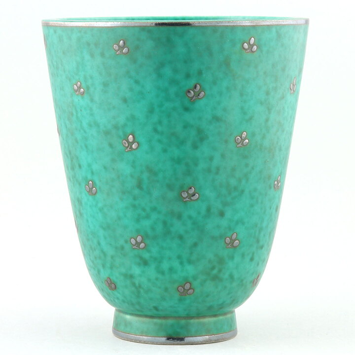 ヴィルヘルム・コーゲ  Argentaシリーズ  リーフ模様の緑色のベース  (15cm)  1959年 (2)