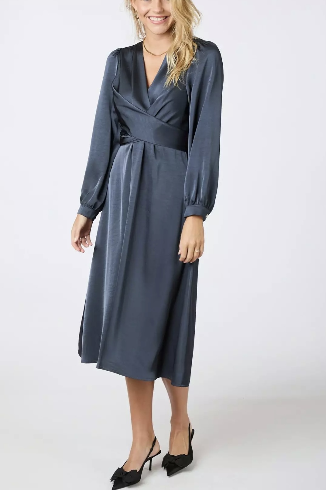 Neo Noir  - Rimini Heavy Satin Dress Midnight Blue