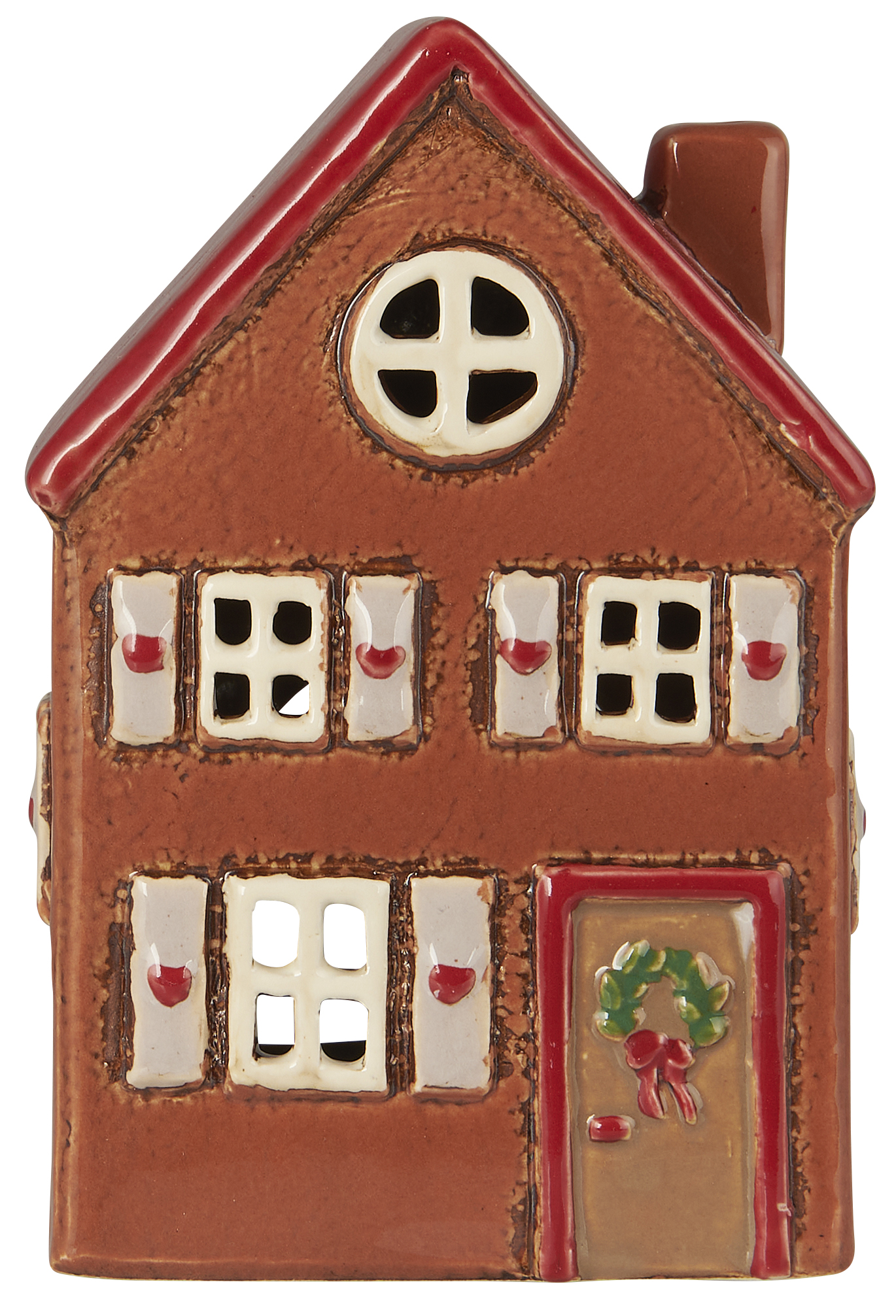 Stillenat - Julhus - Huslykta - Ljuslykta Hus brunt med krans på dörren - 15x10 cm - 3
