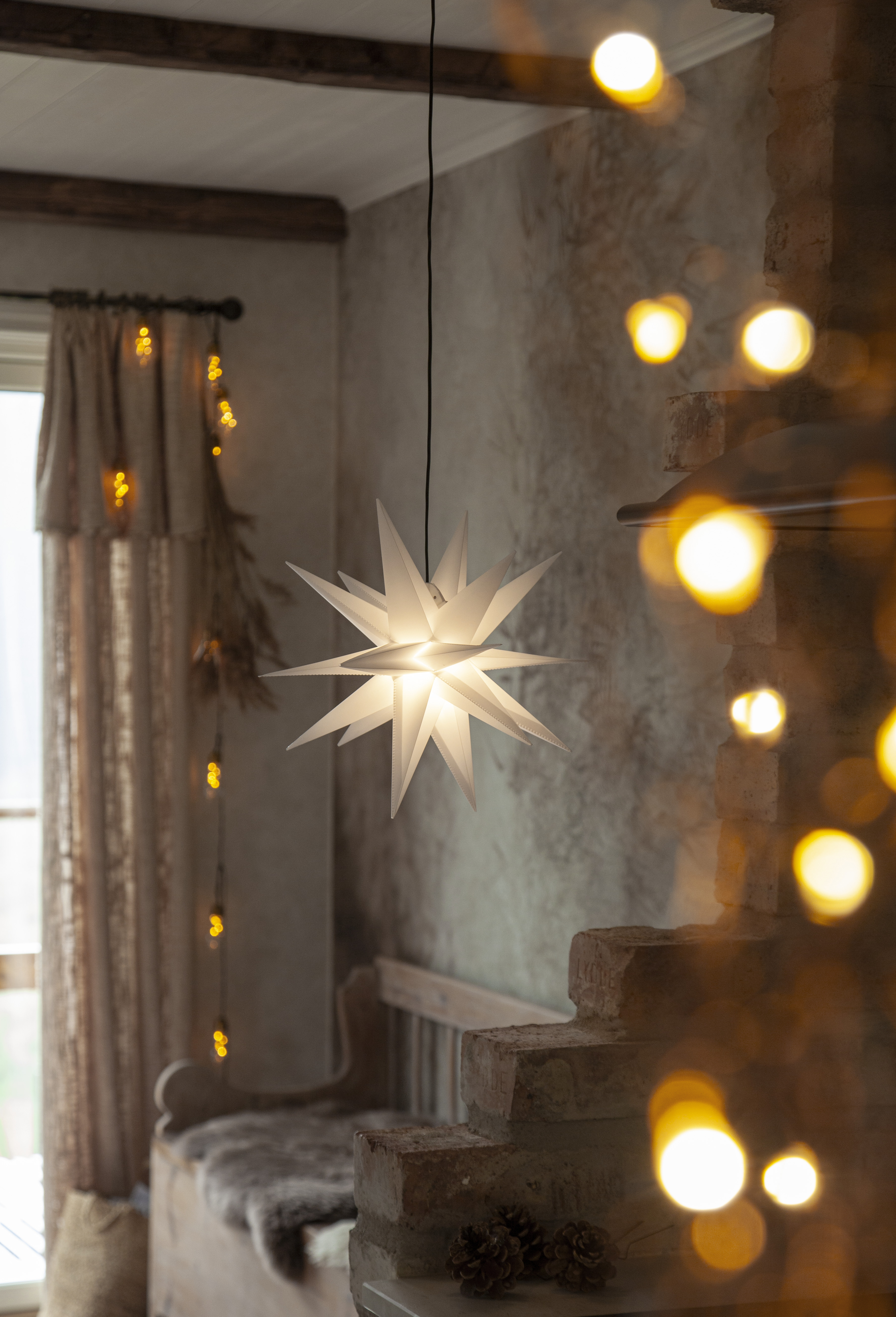 Stjärna 3D för utomhus och inomhusbruk. 33 cm vit. Adventsstjärna med batteri - 5