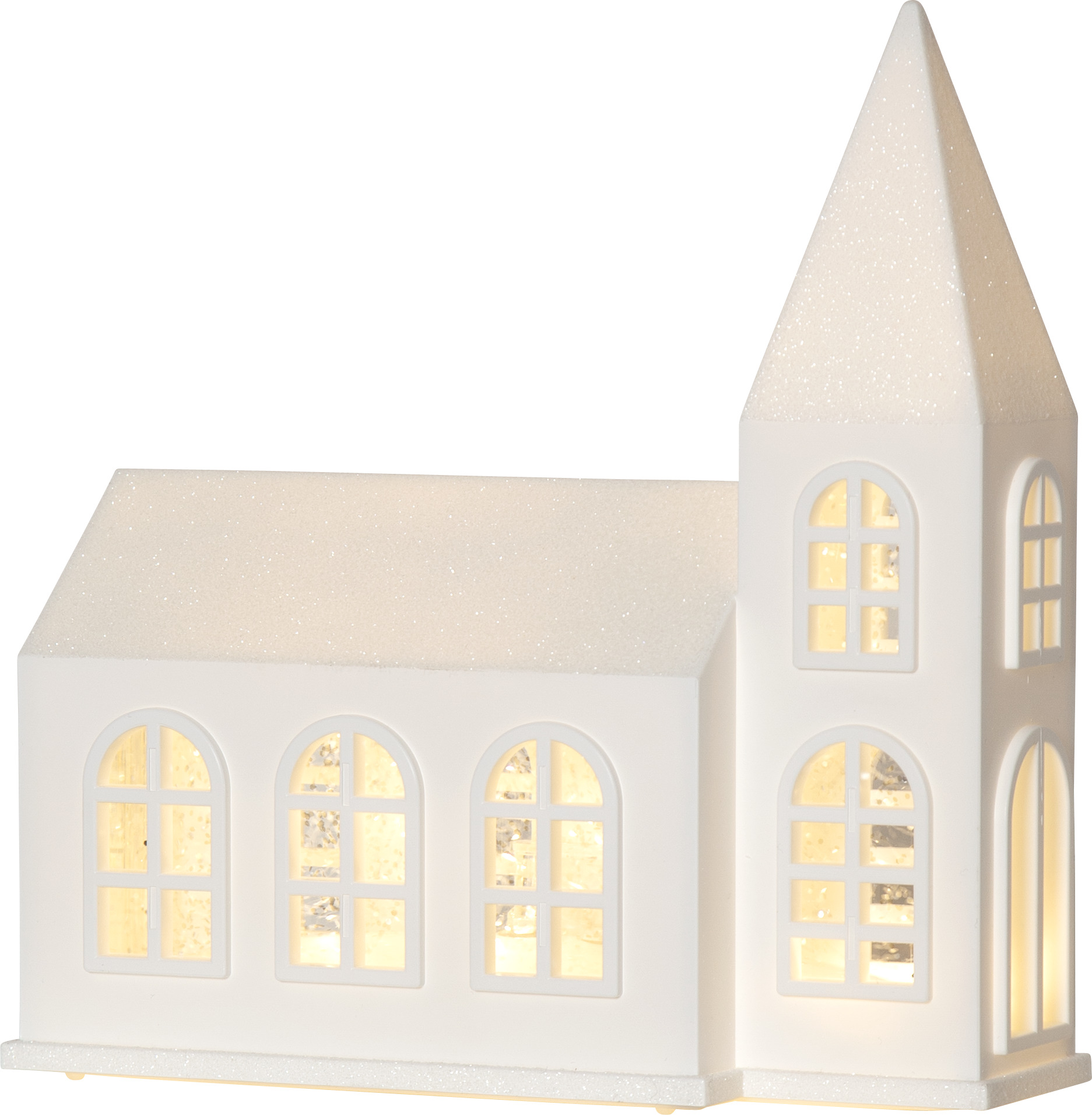 Kyrka med belysning och glitter. Batteridriven - 3