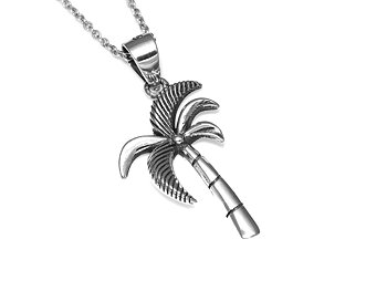 Palm Halsband i Äkta 925 Silver, Strand Hänge, Palmträd Smycke