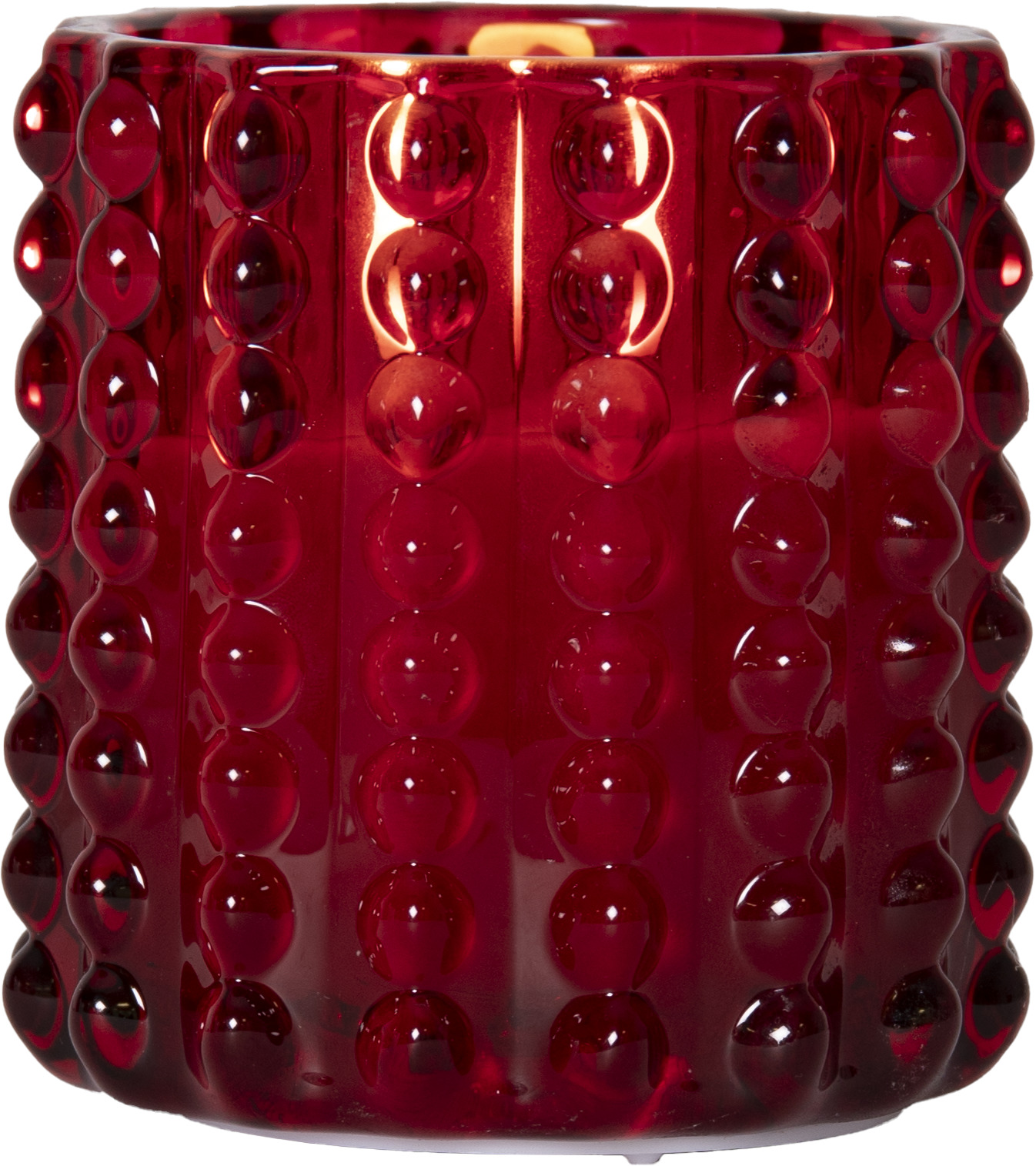 Blockljus i glas Dotty 9,5 cm röd. Batteriljus med timer och LED - 4