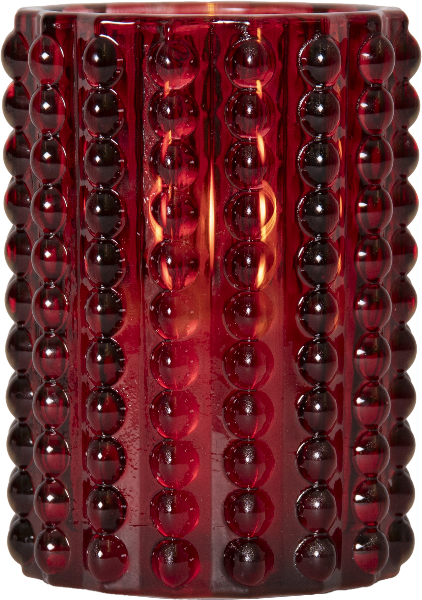 Blockljus i glas Dotty 12,5 cm röd. Batteriljus med timer och LED - 4