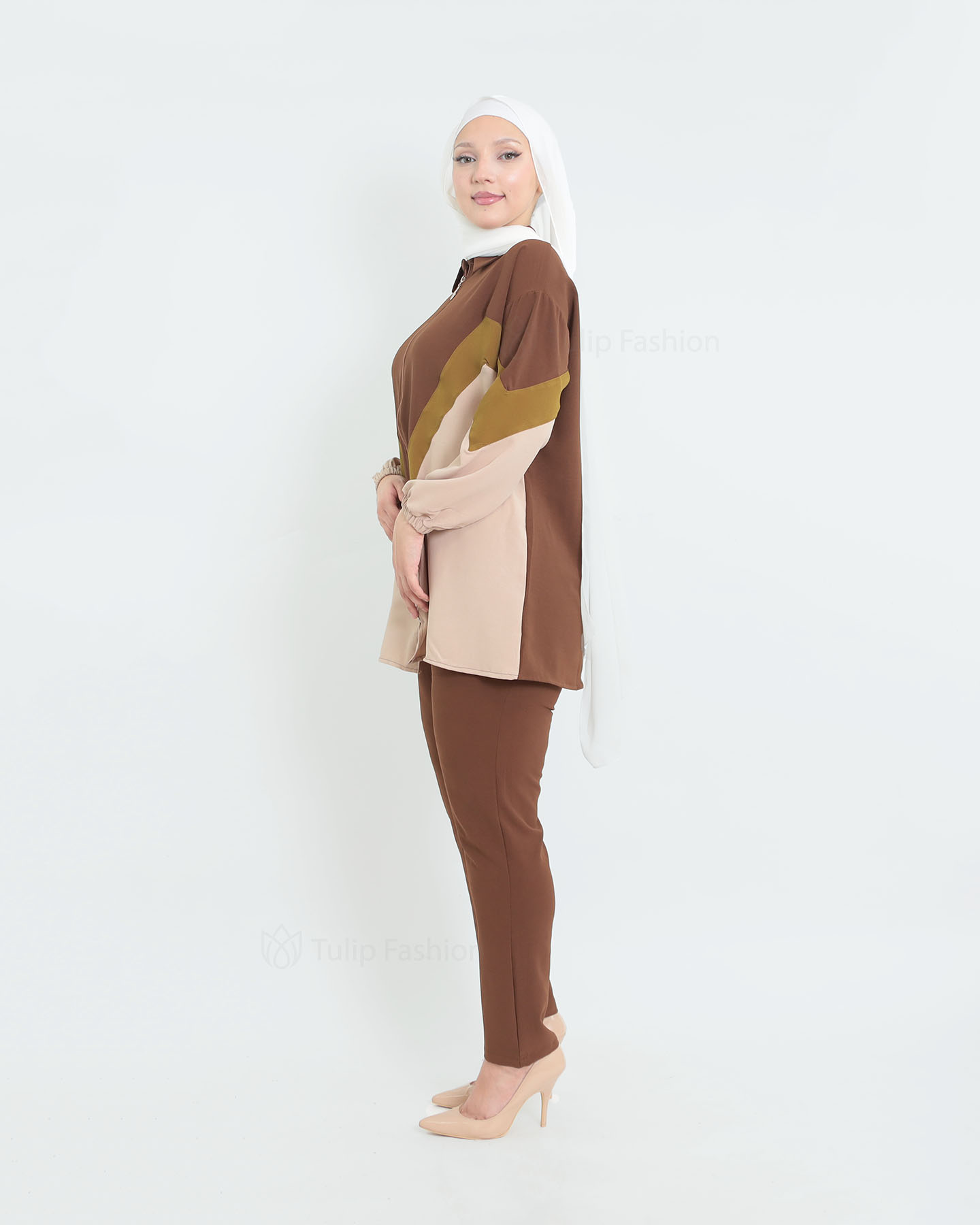 Tunic set with pants - Brown - 3