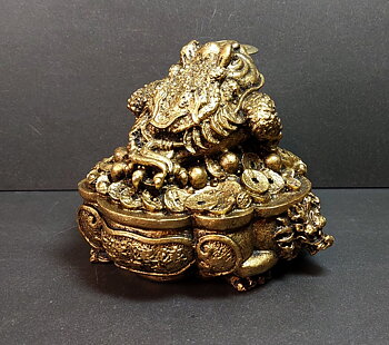 Trebent Lycko Groda med Mynt -  Guld -12cm