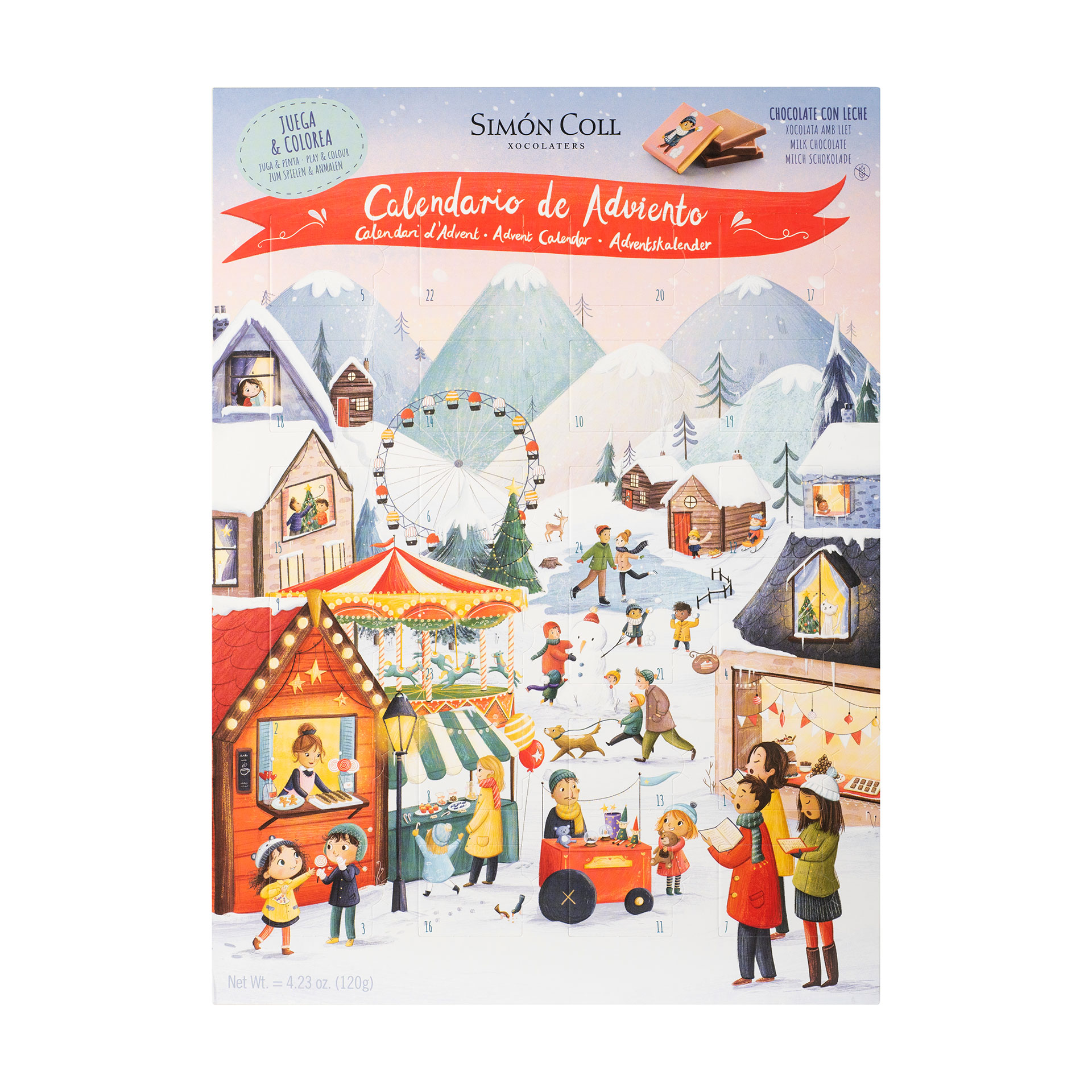 Adventskalender Julmarknad Ljus choklad 24 luckor Simon Coll