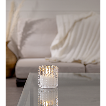 Batterilys Glaslys Dotty White Flame Star Trading