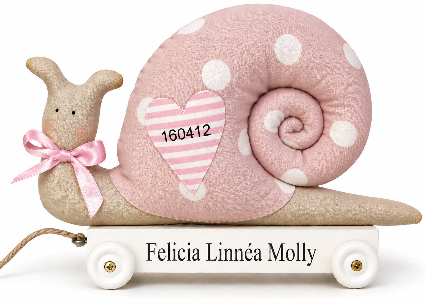 Personlig snigel – doppresent & namngivningspresent | rosa