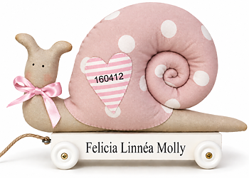 Personlig snigel – doppresent & namngivningspresent | rosa