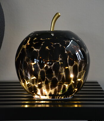 Äpple i glas svartlila / klar med LED- belysning och timer 17 cm