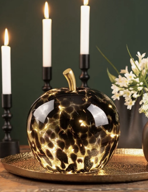 Äpple i glas svartlila / klar med LED- belysning och timer 17 cm - 3