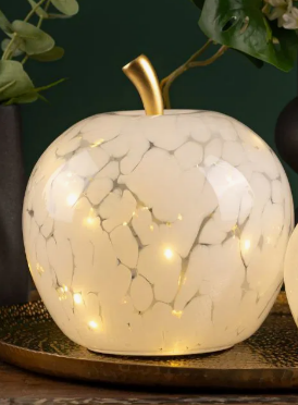 Äpple i glas vit / klar med LED- belysning och timer 17 cm - 3