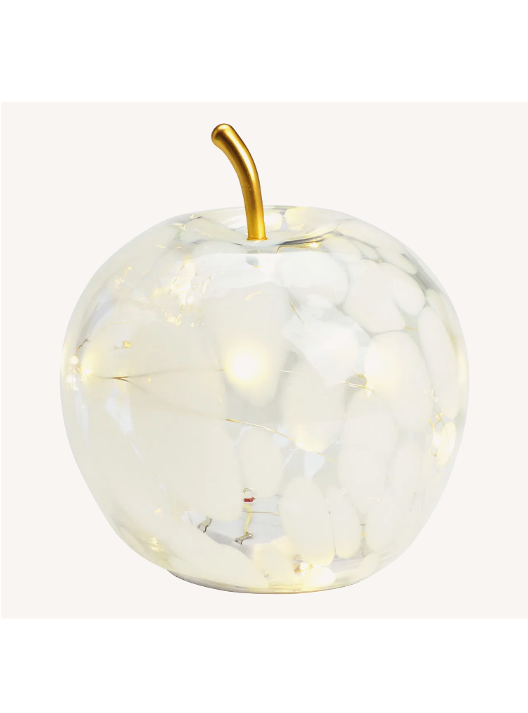 Äpple i glas vit / klar med LED- belysning och timer 17 cm