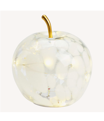 Äpple i glas vit / klar med LED- belysning och timer 17 cm