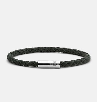 Läderarmband Suede Green 5mm stål  fri gravyr