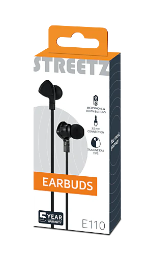  STREETZ E110 n-ear hörlurar med mikrofon, media med svarsknapp, 3. 5 mm, trasselfri, svart - 4