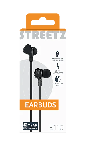  STREETZ E110 n-ear hörlurar med mikrofon, media med svarsknapp, 3. 5 mm, trasselfri, svart - 3