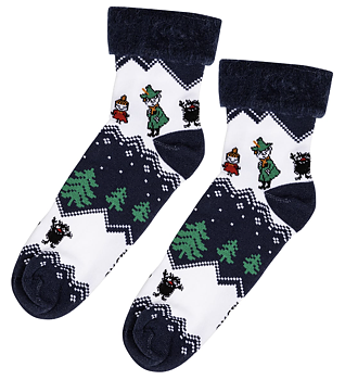Moomin Fluffy Christmas Socks - Mountain Range Dark Blue (Adult & Kids Sizes)