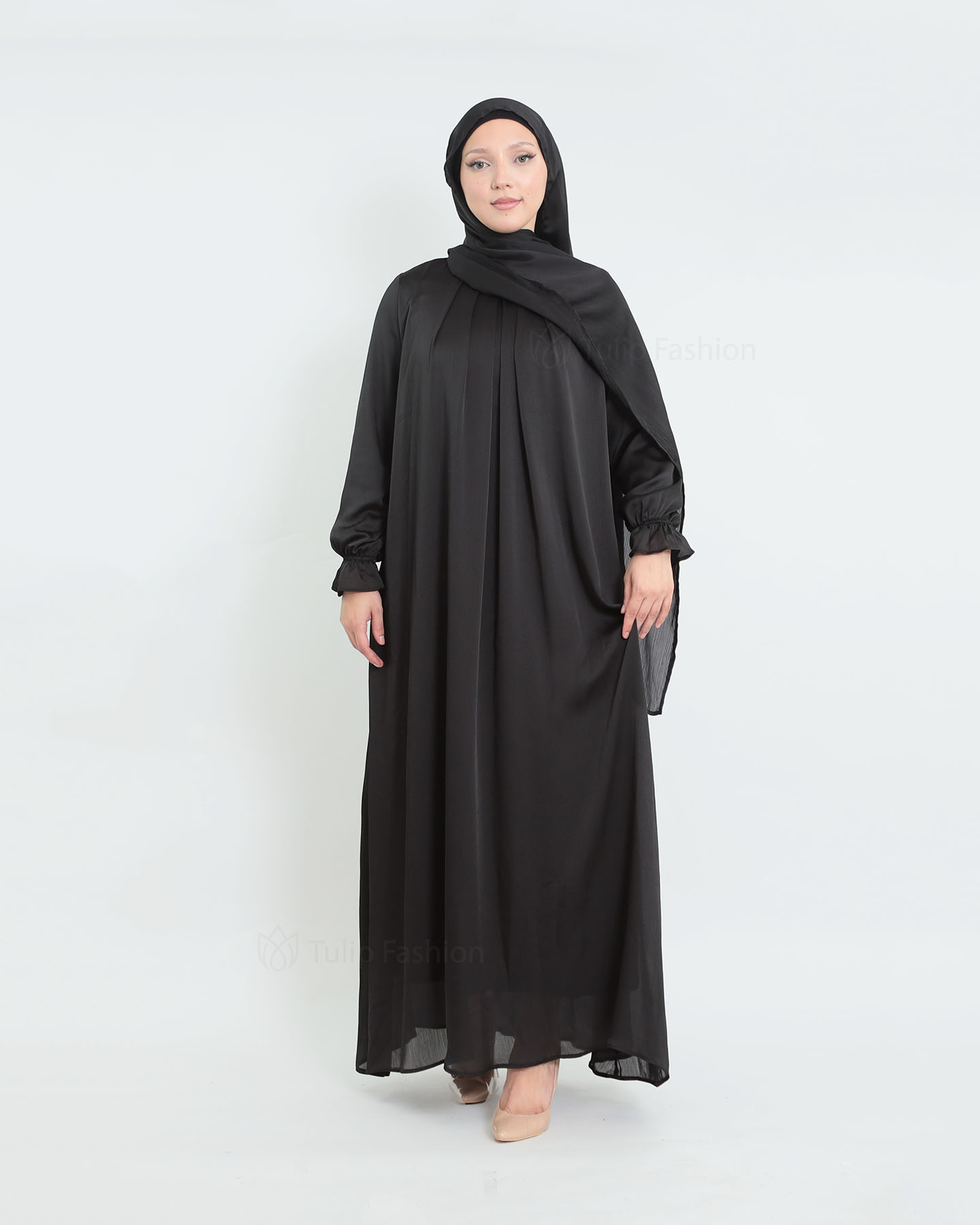 Satin Abaya & shawl set - Black