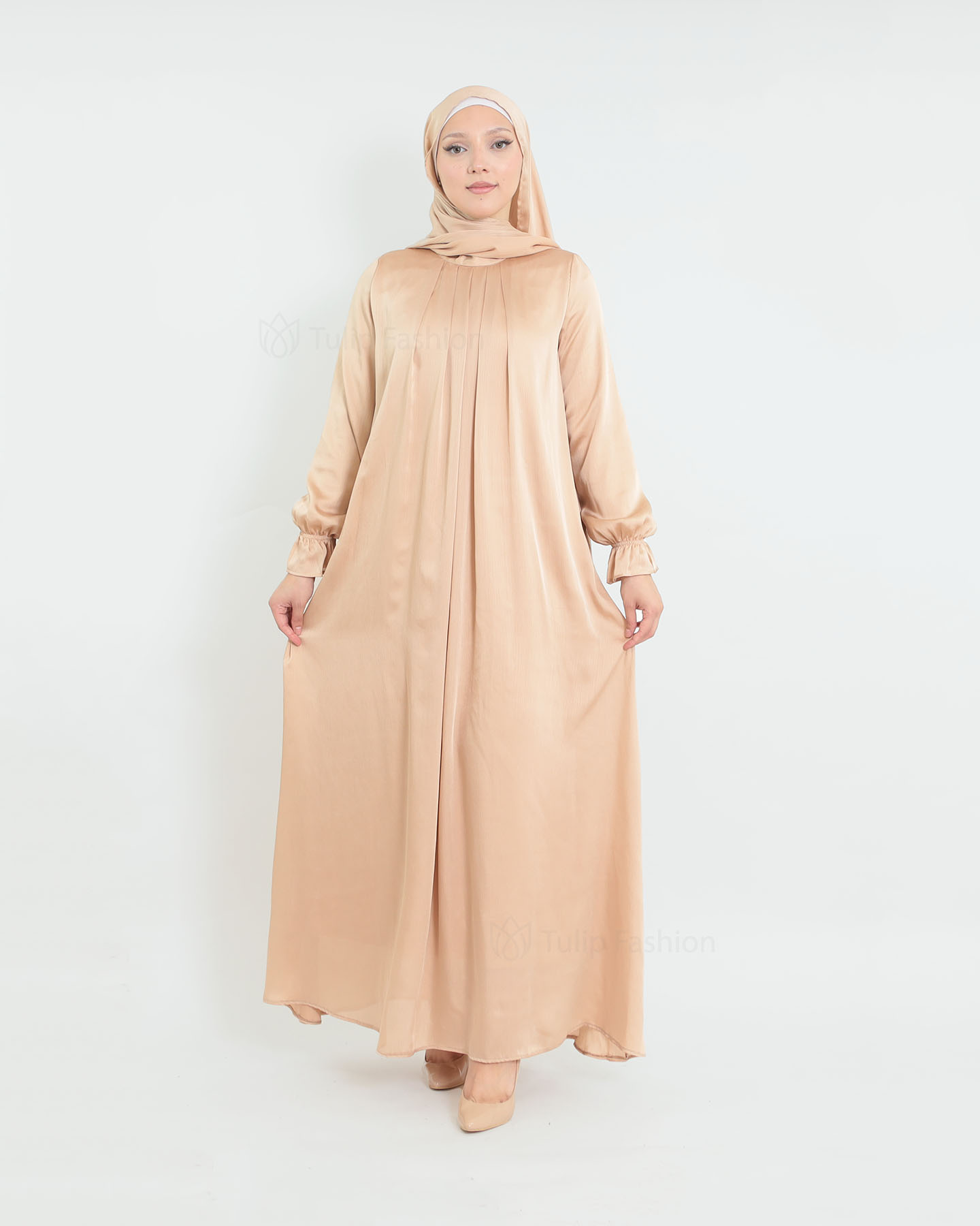 Satin Abaya & shawl set - Beige