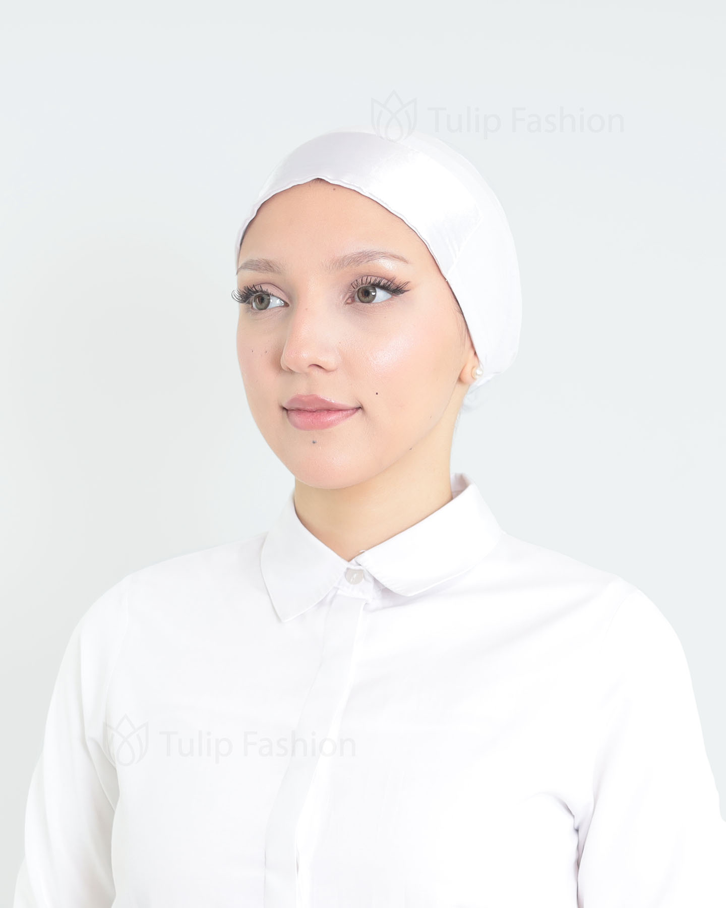 Cap - Tie-back Satin front - White - 2