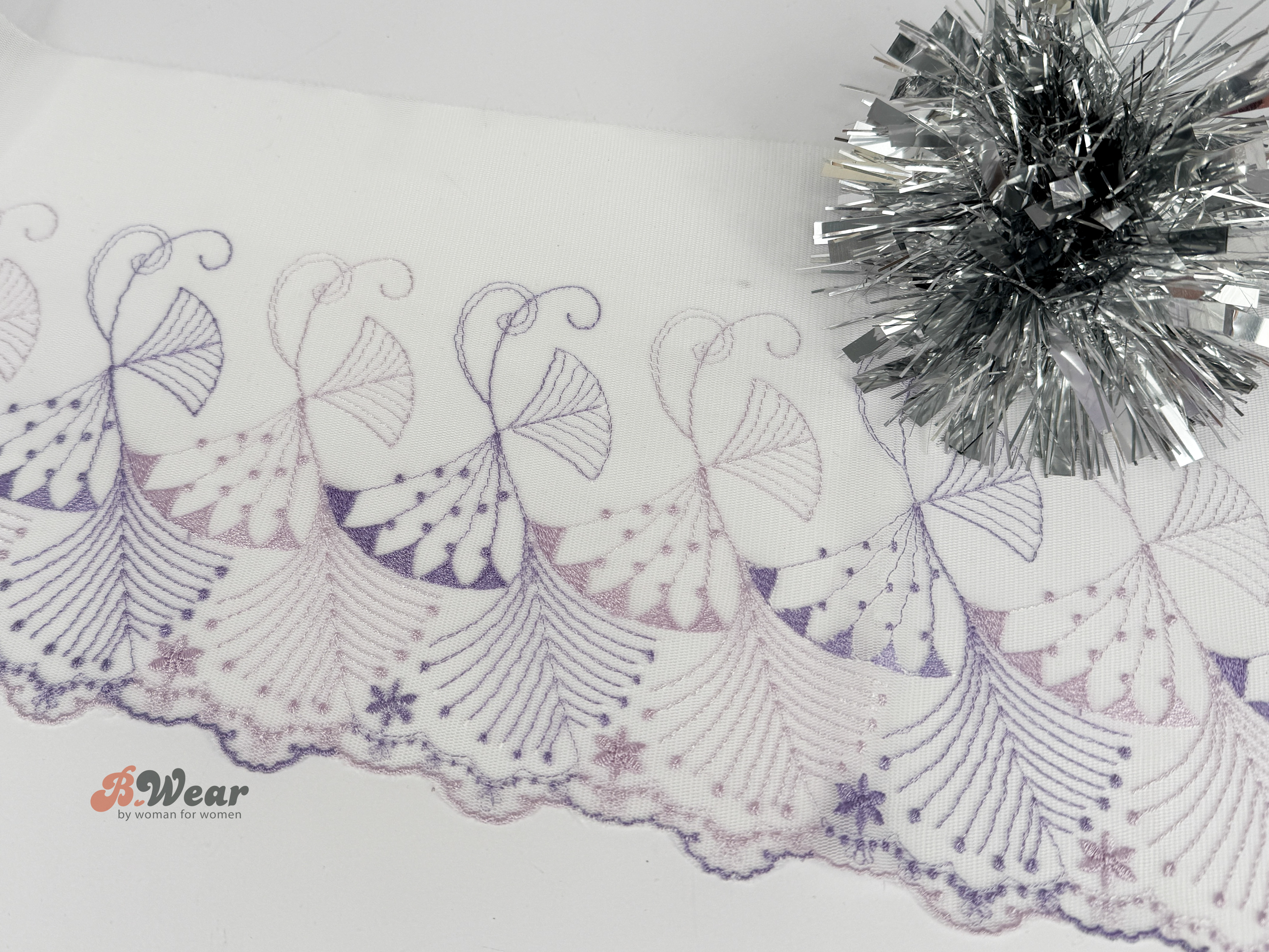 White with lightpurple - non-stretch tulle lace 18 cm Right & Left - 2